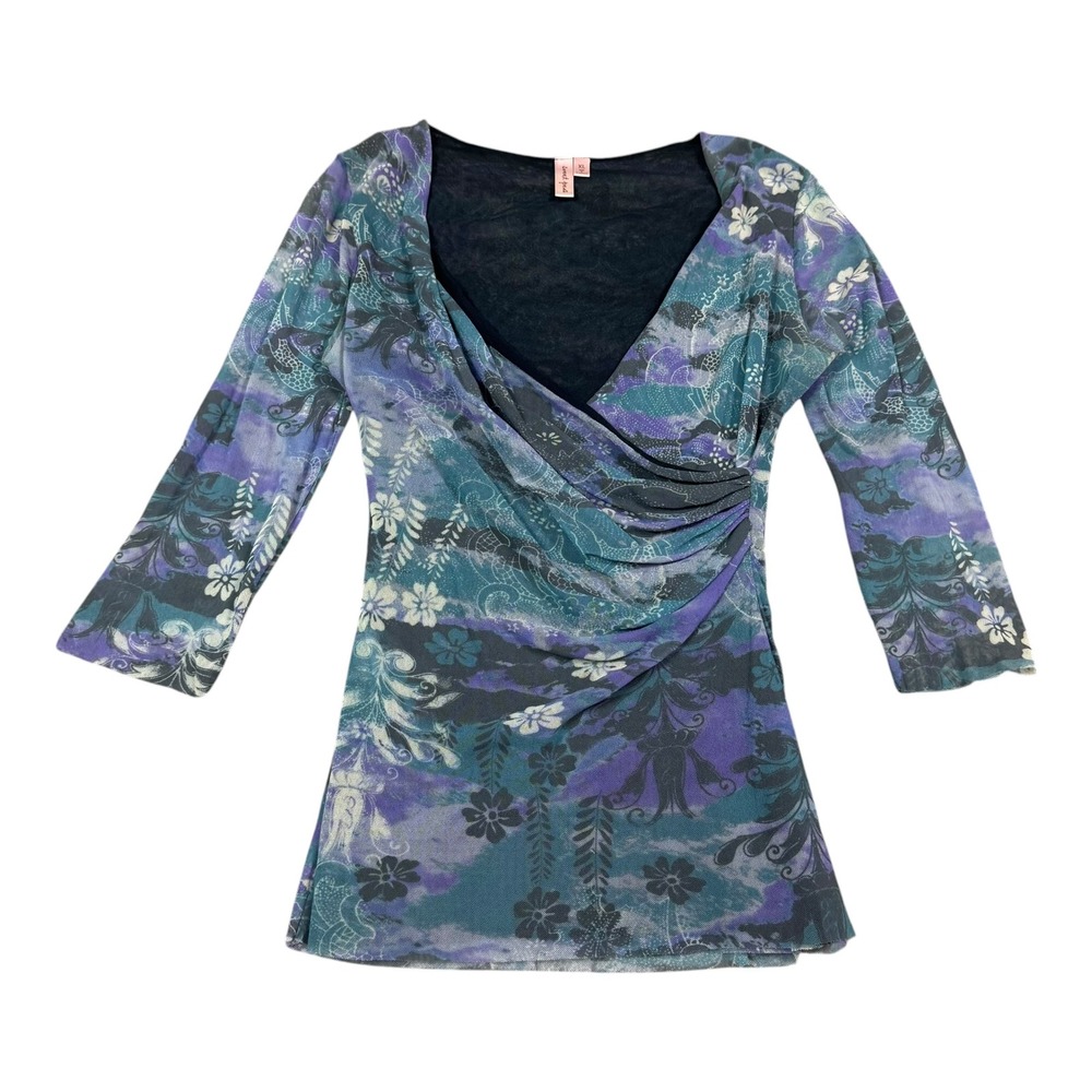 Y2K Sweet Pea Floral Multicolor Casual 3/4 Sleeve Women's Shirt Women's XL READ
